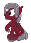 Size: 1437x2000 | Tagged: safe, artist:mrkm, oc, oc:cherry night, bat pony, pony, :o, bat pony oc, bat wings, cherry, cross-eyed, female, folded wings, food, food on face, fruit, full body, looking at something, mare, open mouth, raised hoof, simple background, sitting, solo, transparent background, unshorn fetlocks, wings