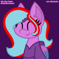 Size: 1200x1200 | Tagged: safe, alternate version, artist:silvaqular, oc, oc only, oc:star beats, pegasus, pony, ^^, animated, clothes, eyes closed, folded wings, hairclip, happy, hoodie, listening, listening to music, magenta, multicolored hair, purple background, signature, simple background, solo, vibing, wings