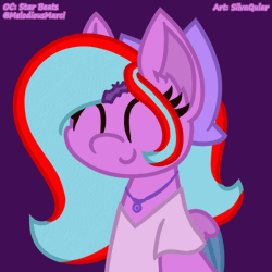 Size: 1200x1200 | Tagged: safe, alternate version, artist:silvaqular, oc, oc only, oc:star beats, pegasus, pony, ^^, animated, bow, clothes, eyes closed, folded wings, hairclip, happy, jewelry, listening, listening to music, magenta, multicolored hair, necklace, purple background, shirt, signature, simple background, solo, vibing, wings