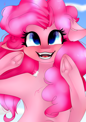 Size: 1200x1700 | Tagged: safe, artist:mynameislele, pinkie pie, earth pony, pony, g4, female, floppy ears, frog (hoof), mare, pointy hooves, smiling, solo, underhoof