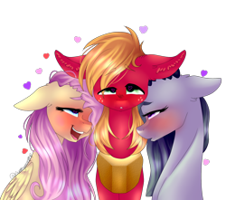 Size: 1700x1500 | Tagged: safe, artist:mynameislele, big macintosh, fluttershy, marble pie, earth pony, pegasus, pony, g4, big macintosh gets all the mares, blushing, female, floating heart, floppy ears, fluttermarblemac, heart, heart eyes, male, nuzzling, ship:fluttermac, ship:marblemac, shipping, simple background, straight, transparent background, trio, wingding eyes