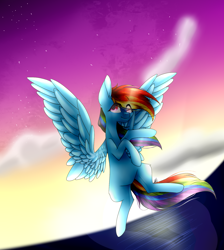 Size: 1700x1900 | Tagged: safe, artist:mynameislele, rainbow dash, pegasus, pony, g4, eye clipping through hair, partially open wings, solo, sunset, wings