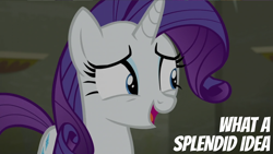 Size: 1000x563 | Tagged: safe, edit, edited screencap, editor:quoterific, screencap, rarity, pony, unicorn, g4, the saddle row review, blue eyeshadow, eyeshadow, female, makeup, mare, open mouth, open smile, reaction image, smiling, solo