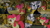 Size: 2000x1125 | Tagged: safe, edit, edited screencap, editor:quoterific, screencap, apple bloom, zecora, earth pony, pony, zebra, g4, season 2, the cutie pox, apple bloom's bow, bow, butt, cauldron, chipped tooth, duo, duo female, ear piercing, earring, eyes closed, female, filly, foal, frown, hair bow, impatient, jewelry, open mouth, piercing, plot, sad, upset, zecora's hut