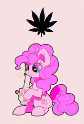 Size: 1104x1633 | Tagged: safe, artist:poneko-chan, pinkie pie, earth pony, pony, g4, bong, drugs, marijuana, pinkie high, sitting, smiling, solo