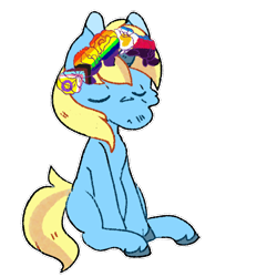 Size: 900x900 | Tagged: safe, artist:coffeedazes, oc, oc only, oc:skydreams, pony, unicorn, commission, cute, eyes closed, female, garland, mare, polyamory pride flag, pride, pride flag, pride month, simple background, solo, transparent background, ych result