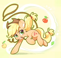 Size: 1614x1545 | Tagged: safe, artist:千雲九枭, applejack, earth pony, pony, g4, apple, applejack's hat, cowboy hat, cute, female, food, hat, jackabetes, lasso, looking at you, mare, outline, rope, solo