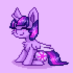 Size: 1000x1000 | Tagged: safe, artist:shad0w-galaxy, twilight sparkle, alicorn, pony, g4, ^^, cheek fluff, chest fluff, cute, eyes closed, female, mare, pink background, pixel art, simple background, smiling, solo, twiabetes, twilight sparkle (alicorn)