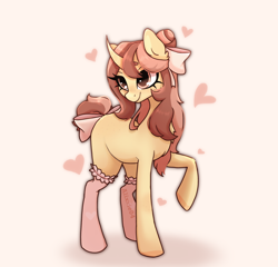 Size: 1950x1870 | Tagged: safe, artist:_alixxie_, oc, pony, unicorn, bow, clothes, female, hair bow, mare, socks, solo, tail, tail bow