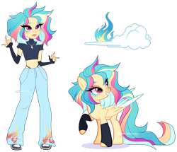 Size: 4662x4002 | Tagged: safe, artist:gihhbloonde, oc, oc only, human, pegasus, pony, equestria girls, g4, belly button, belly piercing, clothes, colored eyelashes, colored wings, colored wingtips, denim, fingerless gloves, gloves, grin, human ponidox, jeans, jewelry, lipstick, long tail, looking up, magical lesbian spawn, multicolored wings, necklace, offspring, panties, pants, parent:lightning dust, parent:rainbow dash, parents:rainbowdust, piercing, red eyes, self paradox, self ponidox, shoes, short shirt, simple background, smiling, sneakers, socks, tail, toeless socks, transparent background, underwear, wings