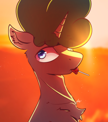 Size: 3000x3400 | Tagged: safe, oc, oc:fan, pony, adam's apple, bust, candy, chest fluff, contre jour, edge lighting, food, high res, lollipop, male, portrait, solo, stallion, sternocleidomastoid, sunlight