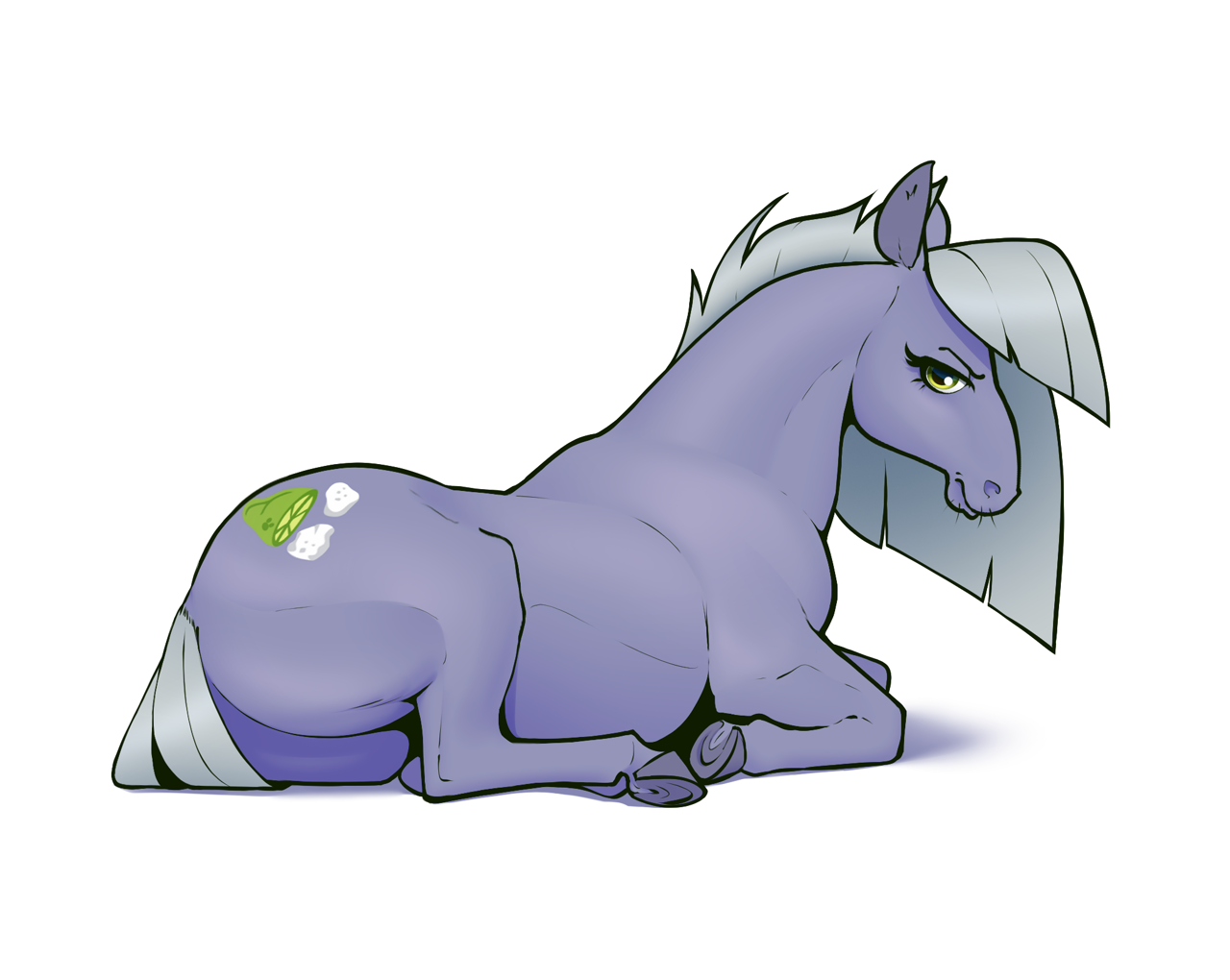 [earth pony,female,hoers,horse,mare,pony,safe,simple background,solo,whiskers,white background,lying down,limestone pie,artist:aquaticvibes]