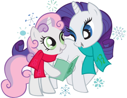 Size: 2048x1583 | Tagged: safe, rarity, sweetie belle, pony, unicorn, g4, official, clothes, cute, design, diasweetes, duo, female, scarf, siblings, simple background, sisters, snow, snowflake, stock vector, transparent background, vector, zazzle