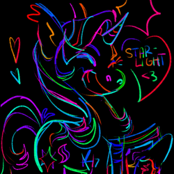 Size: 1111x1111 | Tagged: safe, artist:sillyfillies, starlight glimmer, pony, unicorn, g4, black background, eyes closed, heart, rainbow colors, simple background, smiling, solo