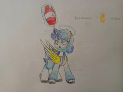 Size: 4608x3456 | Tagged: safe, artist:radiant windstar, oc, oc:radiant windstar, alicorn, angel, angel pony, original species, pony, 3d, clothes, explosives, gmod, half-life, half-life 2, halo, large wings, magic, magic aura, magic malfunction, photo, shocked, shocked expression, solo, traditional art, winged hooves, wings