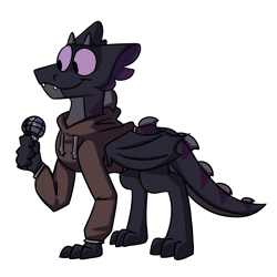 Size: 3000x3000 | Tagged: safe, artist:grandfinaleart, oc, oc only, oc:coal, dragon, animated, clothes, digital art, dragon oc, folded wings, friday night funkin', gif, high res, hoodie, male, microphone, non-pony oc, purple eyes, simple background, smiling, solo, standing, transparent background, wings
