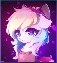 Size: 1350x1500 | Tagged: safe, artist:stahlkat, oc, oc only, oc:blazey sketch, pegasus, pony, bow, bust, clothes, cute, hair bow, long hair, multicolored hair, pegasus oc, portrait, simple background, solo, sweater