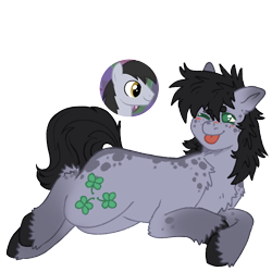 Size: 1000x1000 | Tagged: safe, artist:kazmuun, felix, earth pony, pony, series:kazmuun's drawing every pony, g4, ;p, alternate design, alternate name, beanbrows, black hooves, blush lines, blushing, chest fluff, coat markings, colored eyelashes, colored hooves, dappled, dappled gray, eyebrows, eyebrows visible through hair, freckles, gradient ears, gradient legs, green eyelashes, hooves, lying down, male, no pupils, one eye closed, prone, redesign, screencap reference, shoulder fluff, simple background, solo, stallion, tongue out, transparent background, unshorn fetlocks, wink