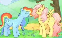 Size: 2105x1310 | Tagged: safe, artist:octo-puppy, fluttershy, rainbow dash, pegasus, pony, g4, sonic rainboom (episode), cheering, cross-popping veins, duo, duo female, emanata, eyes closed, female, mare, personality swap, role reversal, yay