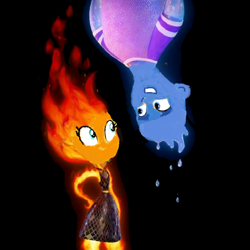 Size: 600x600 | Tagged: safe, artist:mlpfan3991, flash sentry, sunset shimmer, elemental, fire elemental, water elemental, equestria girls, g4, 1000 hours in ms paint, crossover, disney, duo, duo male and female, elemental (pixar), ember lumen, equestria girls style, female, fiery shimmer, fire, interspecies, male, needs more jpeg, pixar, ship:flashimmer, shipping, species swap, straight, wade ripple, water