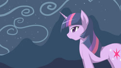 Size: 1000x563 | Tagged: safe, artist:jinzhan, twilight sparkle, pony, unicorn, g4, alone, mountain, mountain range, night, solo, starry night, unicorn twilight