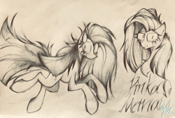 Size: 3273x2213 | Tagged: safe, artist:lydia, pinkie pie, g4, balloon, high res, long mane, looking at you, pencil drawing, pinkamena diane pie, sad, sketch, traditional art