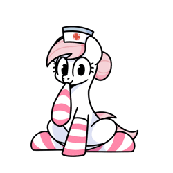 Size: 800x800 | Tagged: safe, artist:sugar morning, nurse redheart, earth pony, pony, g4, animated, clothes, cute, gif, heartabetes, looking at you, nurse, one eye closed, simple background, smiling, socks, solo, striped socks, sugar morning's sockies, transparent background, wink, winking at you