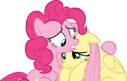 Size: 1149x737 | Tagged: safe, edit, edited screencap, editor:incredibubbleirishguy, screencap, fluttershy, pinkie pie, earth pony, pegasus, pony, g4, the mean 6, background removed, comforting, crying, duo, duo female, female, fluttercry, mare, simple background, teary eyes, transparent background