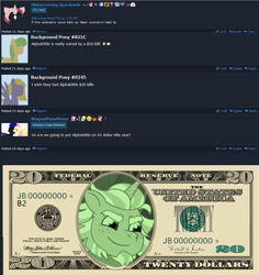 Size: 2024x2140 | Tagged: safe, edit, edited screencap, screencap, alphabittle blossomforth, pony, unicorn, g5, my little pony: tell your tale, 20 dollar bill, derpibooru comments, dollars, episode needed, high res