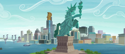 Size: 1400x611 | Tagged: safe, composite screencap, edit, edited screencap, editor:incredibubbleirishguy, screencap, g4, the gift of the maud pie, boat, building, city, cityscape, manehattan, manhattan, new york city, panorama, ship, statue of liberty