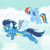 Size: 500x500 | Tagged: safe, artist:megasupertacoman-yt, rainbow dash, soarin', pegasus, pony, g4, clothes, female, flying, male, mare, race, ship:soarindash, shipping, sky, stallion, straight, uniform, wonderbolts uniform