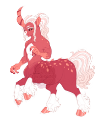 Size: 2844x3315 | Tagged: safe, artist:gigason, oc, oc only, oc:strawberry jam, centaur, hybrid, taur, breasts, claws, cloven hooves, coat markings, colored eyelashes, colored hooves, colored muzzle, delicious flat chest, ear fluff, fangs, female, freckles, high res, looking back, mare, offspring, parent:lord tirek, parent:oc, parents:canon x oc, rearing, red eyes, red sclera, simple background, socks (coat markings), solo, transparent background, watermark