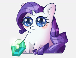 Size: 1416x1080 | Tagged: safe, artist:erein, rarity, pony, unicorn, g4, big ears, big eyes, chibi, cute, female, gem, simple background, solo, starry eyes, wingding eyes