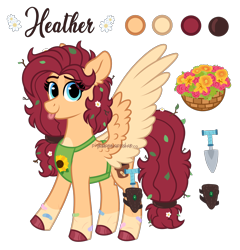 Size: 2500x2600 | Tagged: safe, artist:pink-pone, oc, oc only, oc:heather, pegasus, pony, apron, bandaid, clothes, female, flower, flower in hair, high res, leaves, mare, messy hair, simple background, solo, tongue out, transparent background