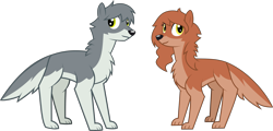 Size: 6711x3229 | Tagged: safe, artist:mr100dragon100, oc, oc only, wolf, wolf pony, duo, female, male, simple background, transparent background, updated design