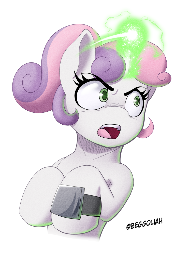 [female,safe,simple background,solo,sweetie belle,transparent background,unicorn,artist:begoliah,comic:crusaders]