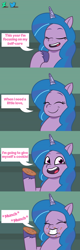 Size: 6600x20670 | Tagged: safe, artist:kuren247, izzy moonbow, pony, unicorn, g5, my little pony: tell your tale, comic, cookie, cute, eyes closed, female, food, izzybetes, looking at you, mare, open mouth, open smile, show accurate, smiling, solo, speech bubble, tell your tale accurate