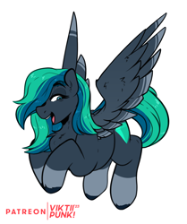 Size: 1410x1687 | Tagged: safe, artist:viktiipunk, oc, oc only, oc:emerald dream, pegasus, pony, chest fluff, eyeshadow, female, hair, hair over one eye, happy, long mane, looking down, makeup, mare, simple background, smiling, solo, spread wings, white background, wings