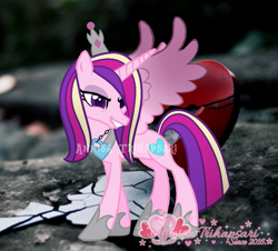 Size: 1083x978 | Tagged: safe, artist:muhammad yunus, idw, princess cadance, alicorn, pony, g4, reflections, spoiler:comic, evil cadance, evil smile, eyeshadow, female, grin, heartbreak, idw showified, makeup, mare, smiling, solo, watermark