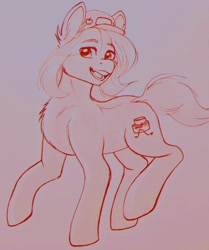 Size: 1710x2048 | Tagged: safe, artist:cherubisous, oc, oc only, earth pony, pony, baseball cap, cap, chest fluff, commission, hat, monochrome, open mouth, open smile, smiling, solo, traditional art