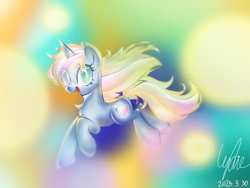 Size: 2732x2049 | Tagged: safe, artist:lydia, oc, oc only, oc:windy／painting heart, pony, unicorn, beautiful, bright, colorful, elegant, hopping, laughing, long mane, looking at you, no pupils, running, solo
