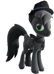 Size: 467x640 | Tagged: safe, artist:lithus, oc, oc only, oc:grayhoof, pegasus, pony, 3d, animated, blender, blender cycles, clothes, fedora, hat, pegasus oc, scarf, simple background, solo, stomp, striped scarf, transparent background