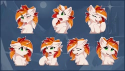 Size: 2100x1200 | Tagged: safe, artist:dreamweaverpony, oc, oc only, oc:sweetcake, pony, unicorn, angry, blushing, cheek fluff, chest fluff, ear fluff, eyes closed, female, fluffy, half body, laughing, looking at you, mare, one eye closed, open mouth, open smile, sad, smiling, smiling at you, solo, tongue out
