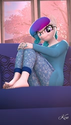 Size: 675x1200 | Tagged: source needed, safe, artist:kenaga, oc, oc only, oc:aurora starling, anthro, plantigrade anthro, 3d, bedroom, chair, couch, feet, glasses, sitting, solo