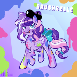 Size: 3000x3000 | Tagged: safe, artist:seasemissary, oc, oc:brushbelle, pegasus, pony, beret, bow, female, hat, high res, magical lesbian spawn, mare, offspring, parent:kerfuffle, parent:petunia petals, solo, tail, tail bow