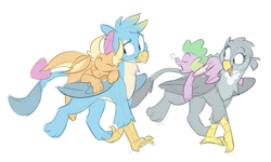 Size: 3697x2214 | Tagged: safe, artist:luximus17, gabby, gallus, smolder, spike, dragon, griffon, g4, beak, carrying, cuddling, cute, dragon wings, dragoness, dragons riding griffons, feathered wings, female, folded wings, gabbybetes, gallabetes, high res, horns, looking back, male, nostrils, open mouth, ship:spabby, shipping, simple background, sleeping, smiling, smolderbetes, smollus, snot bubble, snout, spikabetes, spike riding gabby, spikelove, spread wings, straight, white background, winged spike, wings