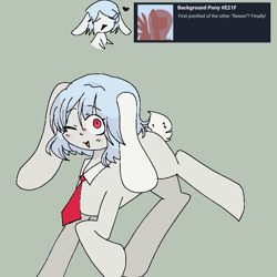 Size: 768x768 | Tagged: safe, artist:fishstickz, derpibooru exclusive, earth pony, hybrid, original species, pony, rabbit, rabbit pony, animal, bunny ears, green background, missing cutie mark, necktie, one eye closed, ponified, reisen ii, simple background, solo, touhou, wink