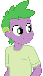 Size: 1970x3500 | Tagged: safe, artist:edy_january, artist:georgegarza01, edit, vector edit, spike, human, series:sparity, equestria girls, g4, my little pony equestria girls: better together, clothes, human spike, humanized, ibispaint x, link in description, looking back, shirt, simple background, smiling, solo, t-shirt, transparent background, vector