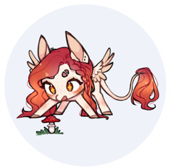 Size: 2225x2182 | Tagged: safe, artist:ruru_01, oc, pegasus, pony, braid, chibi, circle background, cute, ear piercing, freckles, high res, long hair, long mane, long tail, piercing, simple background, smiling, solo, spread wings, starry eyes, tail, wavy mane, wingding eyes, wings