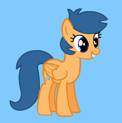 Size: 621x628 | Tagged: safe, artist:frozengembases, artist:rain-approves, first base, pegasus, pony, g4, adorabase, blue background, cute, female, grin, mare, older, older first base, pegasus first base, race swap, simple background, smiling, solo
